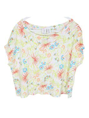 JOIE Linen Tropical Floral Dolman Boxy Knit Top Size L Beachy Colorful Coastal